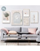 Nordic Decorative stone Tree wall art Canvas posters Painting Prints Pale pink landscape Pictures for Living Room Home Decor