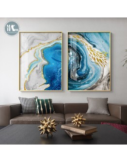 Abstract Watercolor river golden lines Wall Poster Print Modern Canvas Painting Art Living Room Decoration Pictures Home Decor