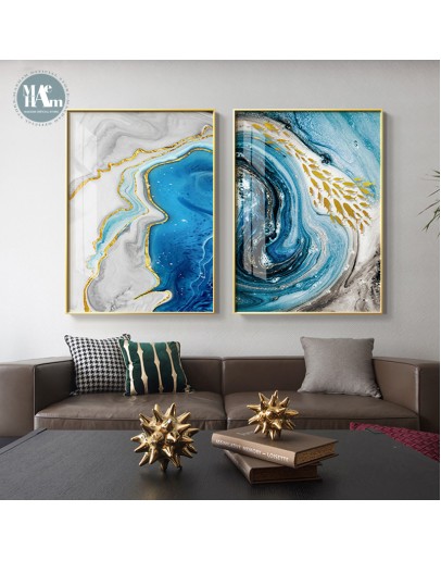 Abstract Watercolor river golden lines Wall Poster Print Modern Canvas Painting Art Living Room Decoration Pictures Home Decor