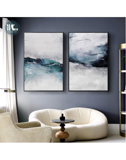 Blue sea oil painting Wall Art Canvas Painting Morden Abstract Art Poster Print Wall Picture for Living Room Porch Home Decor