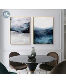 Blue sea oil painting Wall Art Canvas Painting Morden Abstract Art Poster Print Wall Picture for Living Room Porch Home Decor