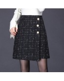 Women's autumn winter woolen skirts irregular vintage plaid skirt high waist mini skirt elegant black jupes mujer faldas