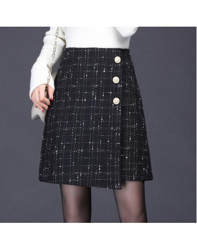 Women's autumn winter woolen skirts irregular vintage plaid skirt high waist mini skirt elegant black jupes mujer faldas