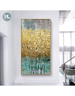 Abstract golden tree golden art Wall Art Golden Canvas Painting Modern Art Poster Print Wall Picture for Living Room Porch Decor