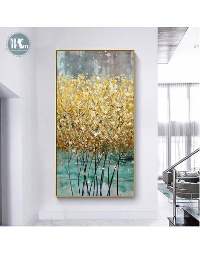 Abstract golden tree golden art Wall Art Golden Canvas Painting Modern Art Poster Print Wall Picture for Living Room Porch Decor