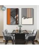 Modern Abstract  black and white lines geometric orange Wall Poster Print Canvas Painting Art Living Room Decoration Pictures