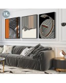 Modern Abstract  black and white lines geometric orange Wall Poster Print Canvas Painting Art Living Room Decoration Pictures