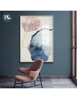 Abstract Blue watercolor Canvas Print Paintings Golden lines Poster Nordic Wall Art Pictures on Canvas Living Room Home Decor