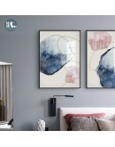 Abstract Blue watercolor Canvas Print Paintings Golden lines Poster Nordic Wall Art Pictures on Canvas Living Room Home Decor