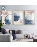 Abstract Blue watercolor Canvas Print Paintings Golden lines Poster Nordic Wall Art Pictures on Canvas Living Room Home Decor