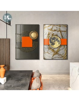 Abstract Orange Canvas Print Painting Gold foil geometric color Poster Wall Art Pictures on Canvas Living Room Office Decor