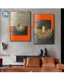 Abstract Orange Canvas Print Painting Gold foil geometric color Poster Wall Art Pictures on Canvas Living Room Office Decor