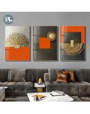 Abstract Orange Canvas Print Painting Gold foil geometric color Poster Wall Art Pictures on Canvas Living Room Office Decor