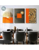 Abstract Orange Canvas Print Painting Gold foil geometric color Poster Wall Art Pictures on Canvas Living Room Office Decor