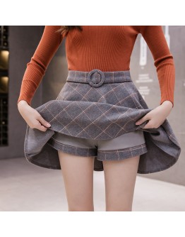 Autumn Winter Mini Skirt Female High Waist Plaid Woolen Skirts Womens A-line Pleated Thick Shorts Skirt Faldas Mujer Plus Size