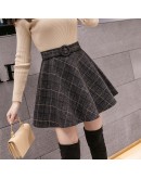 Autumn Winter Mini Skirt Female High Waist Plaid Woolen Skirts Womens A-line Pleated Thick Shorts Skirt Faldas Mujer Plus Size