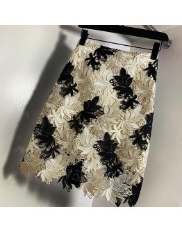  Summer Lace Skirt Women Flower Embroidery Skirks Hollow Out High  Ladies Pencil Skirts Office Lady Midi Saia