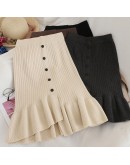   Irregular Knitted Skirt Women's High Waist Autumn Winter Ruffles Midi Sweater Trumpet Skirts Slim Faldas Mujer