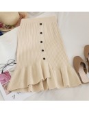   Irregular Knitted Skirt Women's High Waist Autumn Winter Ruffles Midi Sweater Trumpet Skirts Slim Faldas Mujer