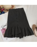   Irregular Knitted Skirt Women's High Waist Autumn Winter Ruffles Midi Sweater Trumpet Skirts Slim Faldas Mujer