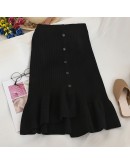   Irregular Knitted Skirt Women's High Waist Autumn Winter Ruffles Midi Sweater Trumpet Skirts Slim Faldas Mujer