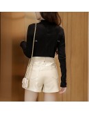   Leather Skirts Shorts Women High Waist Wide Leg Red Black Shorts Streetwear Sexy Biker Shorts bootie shorts grunge