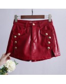   Leather Skirts Shorts Women High Waist Wide Leg Red Black Shorts Streetwear Sexy Biker Shorts bootie shorts grunge