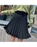 Autumn Winter Women Mini Knitted Skirt Hemp Pattern Wood Ear Pleated Skirts  Knit Skirt Short Spodnica Ropa Mujer Student