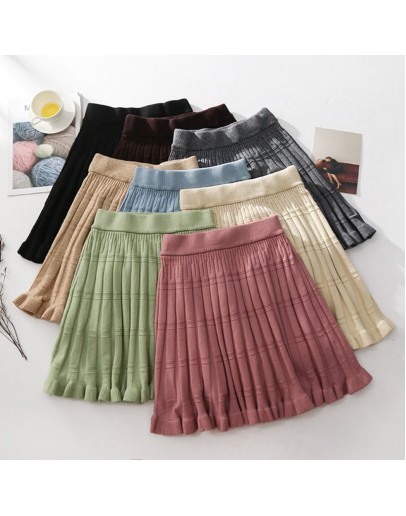 Autumn Winter Mini Knit Skirt Women Pleated Ruffles Skirts 8 Color Basic Knitting Preppy Tutu Skirts Female faldas mujer