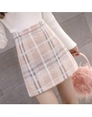 Autumn High Waist Woolen Skirt Women  Style Plaid Skirts Short Hip Package Mini Skirt Female Saias Jupe Femme Plus Size