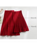   Autumn Winter Knitted Midi Pleated Skirt Women  Style khaki Blue Mid-Length High Waisted Skirts Female