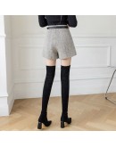 Autumn Winter Women Clothes  Woolen Shorts Feminino Loose A Line Wide Leg High Waist Belted Booty Shorts Plus Size