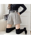 Autumn Winter Women Clothes  Woolen Shorts Feminino Loose A Line Wide Leg High Waist Belted Booty Shorts Plus Size