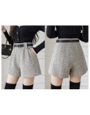 Autumn Winter Women Clothes  Woolen Shorts Feminino Loose A Line Wide Leg High Waist Belted Booty Shorts Plus Size