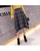  Winter Women Woolen Skirts Autumn Thicken Wool Plaid Elegant Irregular Midi Skirt High Waist Female Skirts Faldas saia