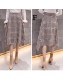  Winter Women Woolen Skirts Autumn Thicken Wool Plaid Elegant Irregular Midi Skirt High Waist Female Skirts Faldas saia