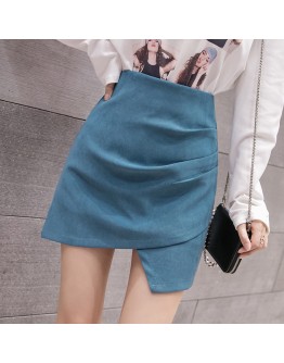 Women Irregular Short Skirts  Summer  High Waist Casual Office Wear Mini Skirt Chic Side Folds Jupe Femme Safe Shorts