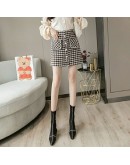 Fall Tweed Woolen Skirt Women's High Waisted Winter Thick Warm Houndstooth Skirts with Pockets Single Breasted Booty Faldas