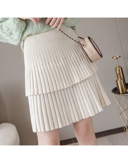  Autumn Winter Short Knitted Skirt Women High Waist Double layer Pleated Mini Skirts Female Hip Package faldas mujer