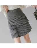  Autumn Winter Short Knitted Skirt Women High Waist Double layer Pleated Mini Skirts Female Hip Package faldas mujer