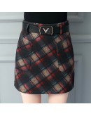  Autumn Winter Plaid Wool Skirt Women Short Skirt Pockets Mini Woolen Checked Skirts Vintage Office Ladies Plus Size