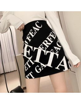   Letter Print Skirt Women High Waist Short Mini Skirts Slim Hip Package Saias Harajuku Faldas Mujer  Style