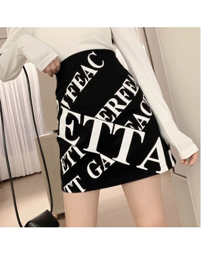   Letter Print Skirt Women High Waist Short Mini Skirts Slim Hip Package Saias Harajuku Faldas Mujer  Style