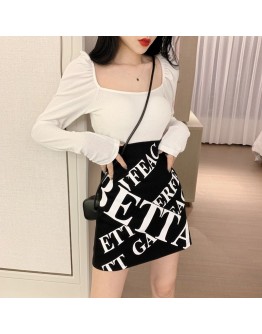   Letter Print Skirt Women High Waist Short Mini Skirts Slim Hip Package Saias Harajuku Faldas Mujer  Style