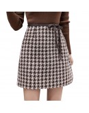 Autumn Winter Plaid Skirt Women  Elegant Bow Tie Mini Woolen Skirts Female Short Faldas Saia Jupe Femme Hip Package