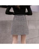 Autumn Winter Plaid Skirt Women  Elegant Bow Tie Mini Woolen Skirts Female Short Faldas Saia Jupe Femme Hip Package