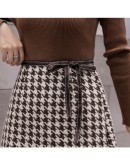 Autumn Winter Plaid Skirt Women  Elegant Bow Tie Mini Woolen Skirts Female Short Faldas Saia Jupe Femme Hip Package