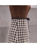 Autumn Winter Plaid Skirt Women  Elegant Bow Tie Mini Woolen Skirts Female Short Faldas Saia Jupe Femme Hip Package