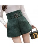 Autumn High Waist Shorts Women Spring  Elegant A Line Wide Leg Short Pants Ladies Office Work Belted Shorts F178