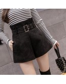 Autumn High Waist Shorts Women Spring  Elegant A Line Wide Leg Short Pants Ladies Office Work Belted Shorts F178